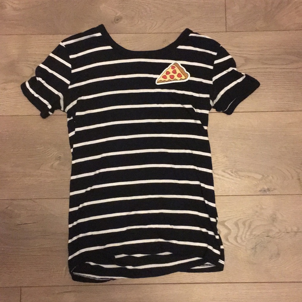 Dark navy and white striped pizza tshirt